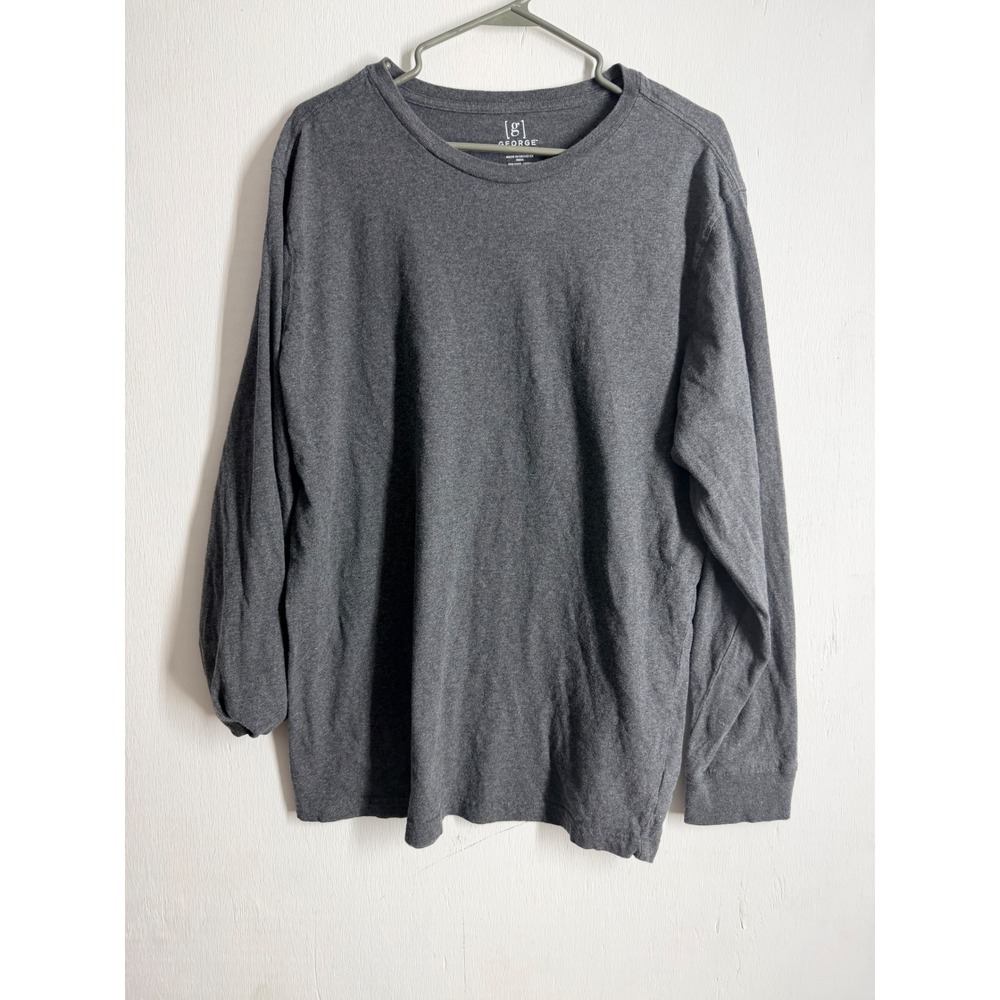George Mens XLT Long Sleeve Crewneck Tee Heather Charcoal Grey T-Shirt 46-48